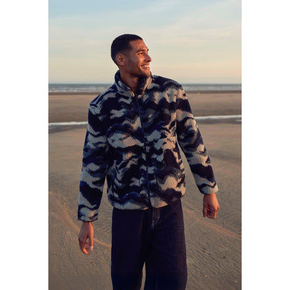 Blue - Front - Animal Mens Hennie Printed Borg Jacket