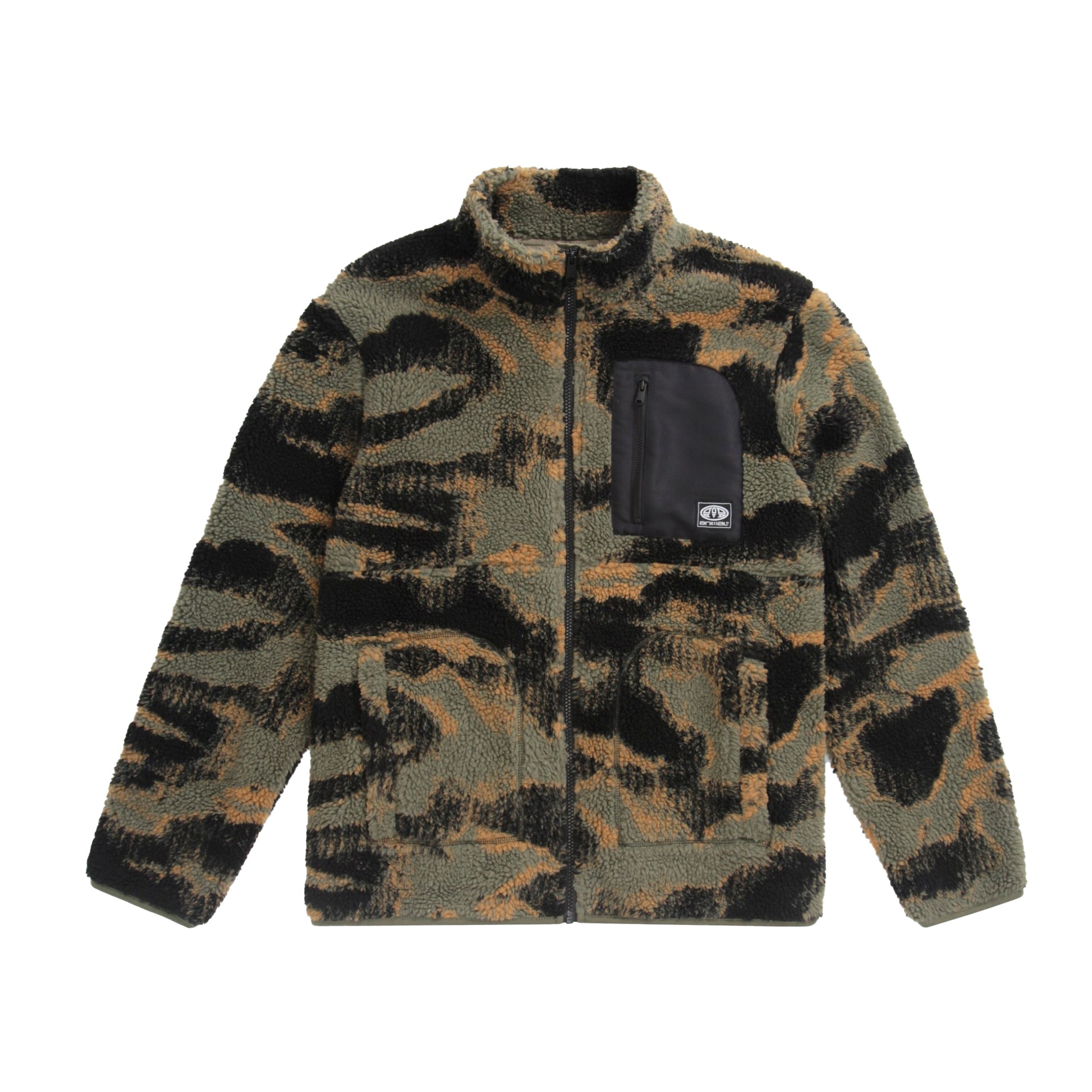 Dark Khaki - Front - Animal Mens Hennie Printed Borg Jacket