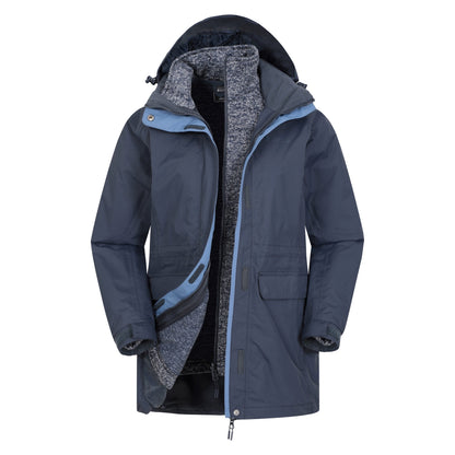 Navy - Pack Shot - Mountain Warehouse Womens-Ladies Glacial II Extreme 3 in 1 Long Jacket