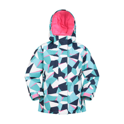 Teal - Side - Mountain Warehouse Childrens-Kids Geometric Ski Jacket & Trousers Set