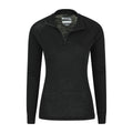 Black - Pack Shot - Mountain Warehouse Womens-Ladies Merino Wool Zip Neck Long-Sleeved Thermal Top