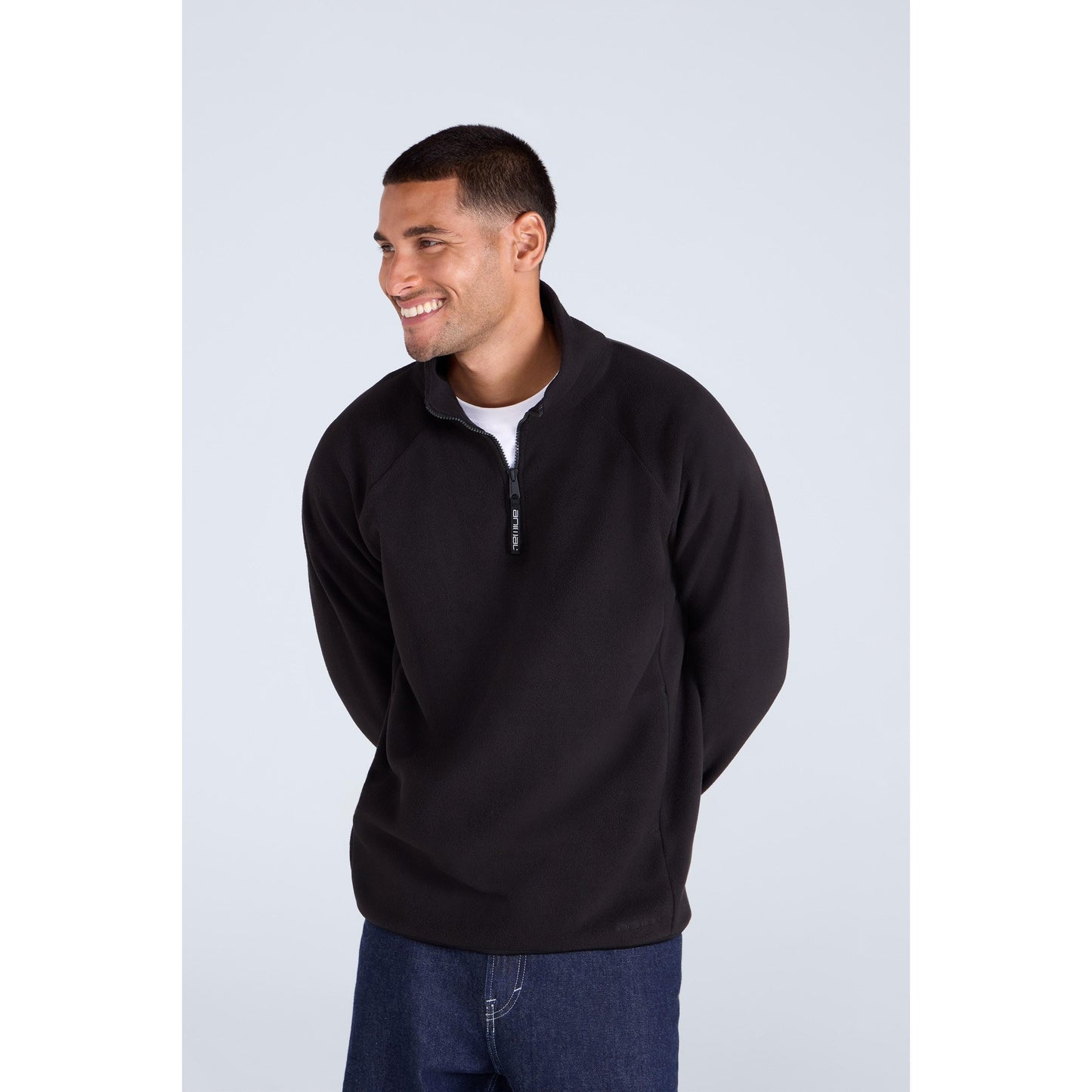 Jet Black - Front - Animal Mens Stockholm Half Zip Fleece Top