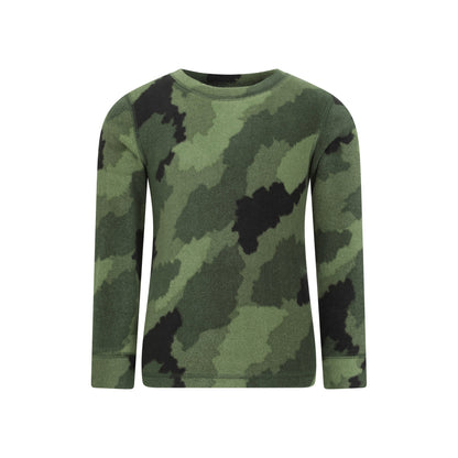 Khaki Green - Side - Mountain Warehouse Childrens-Kids Camo Polar Fleece Base Layer Set