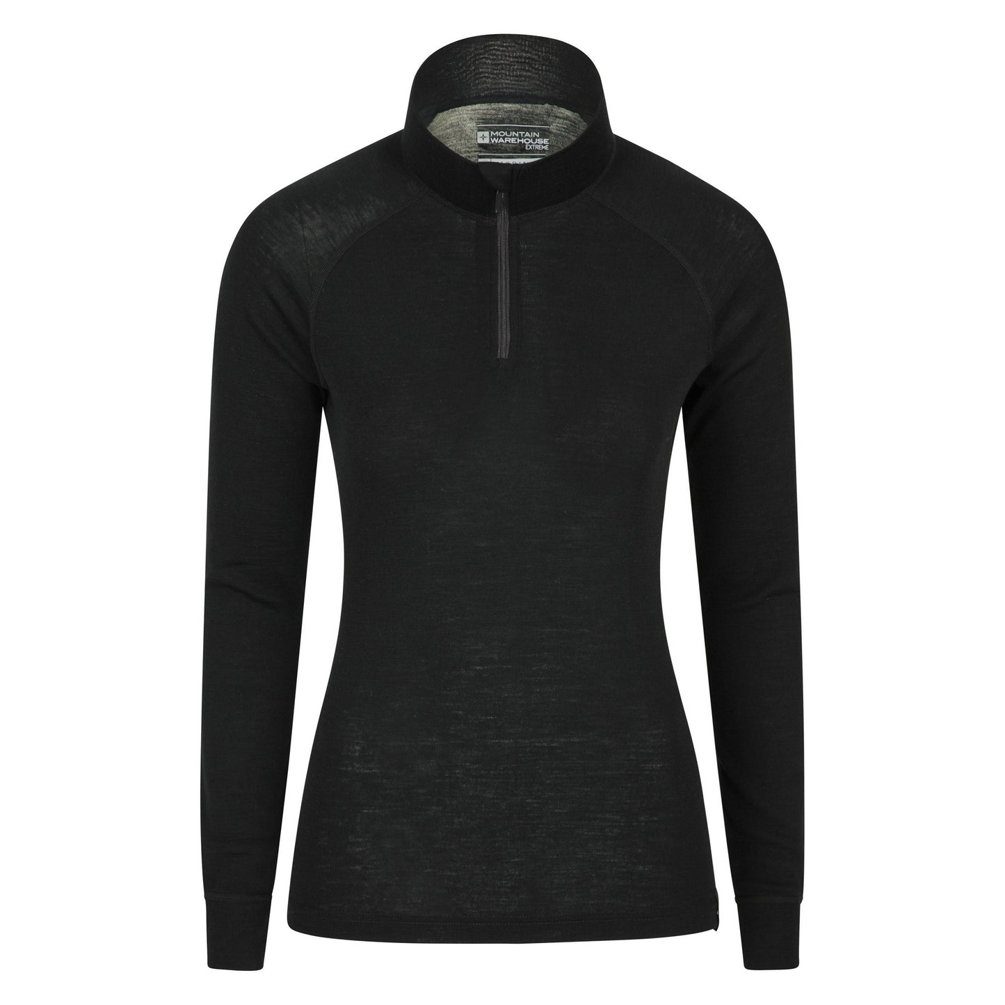 Black - Front - Mountain Warehouse Womens-Ladies Merino Wool Zip Neck Long-Sleeved Thermal Top