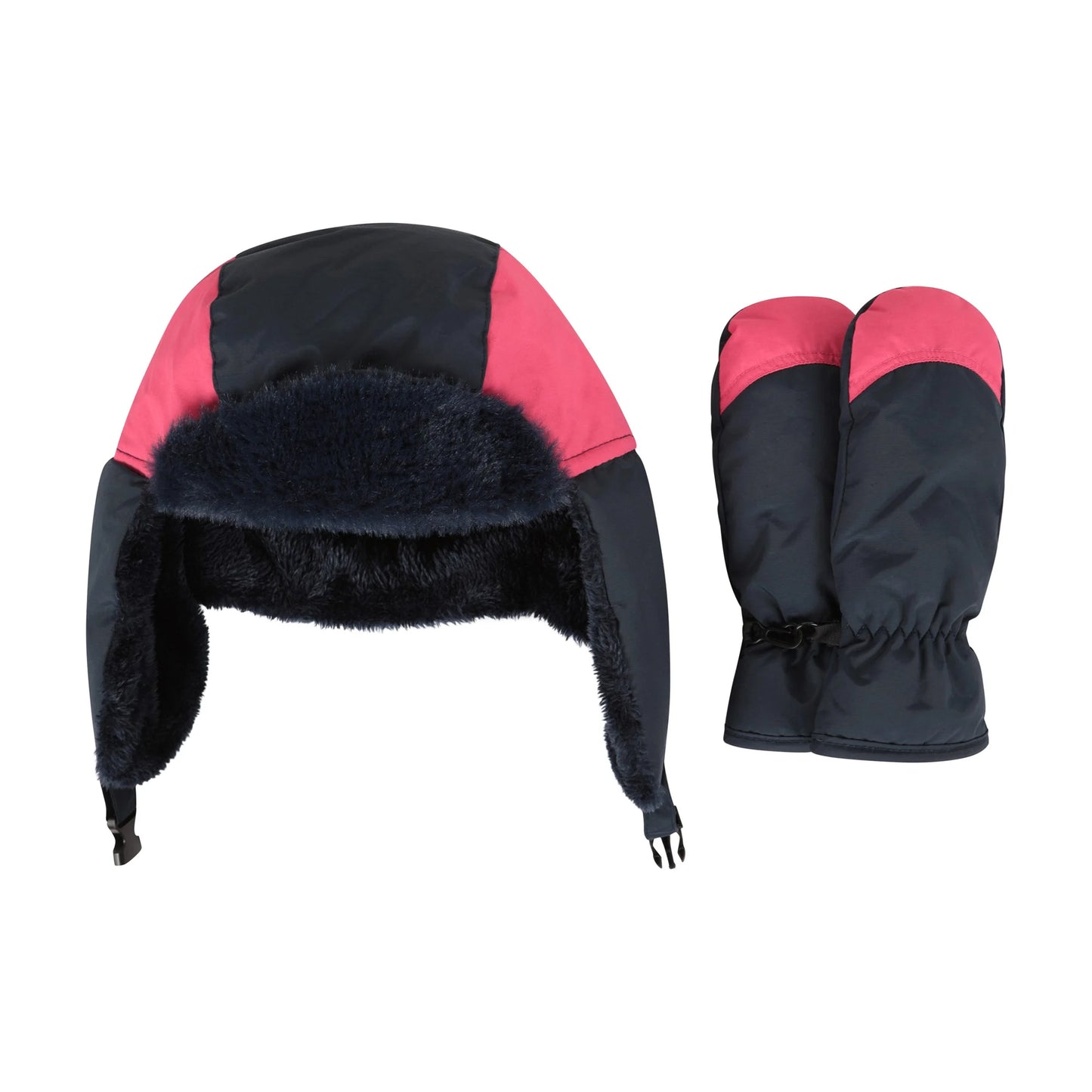 Navy - Front - Mountain Warehouse Childrens-Kids Waterproof Trapper Hat & Mitten Set