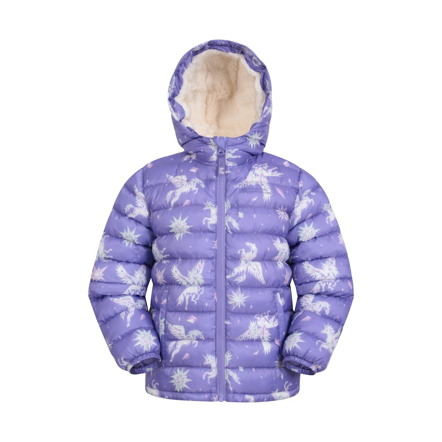 Dusky Purple - Front - Mountain Warehouse Childrens-Kids Seasons Unicorn Faux Fur Lined Padded Jacket