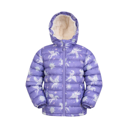 Dusky Purple - Front - Mountain Warehouse Childrens-Kids Seasons Unicorn Faux Fur Lined Padded Jacket