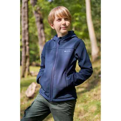 Dark Blue - Front - Mountain Warehouse Childrens-Kids Arctic Borg Lined Soft Shell Jacket