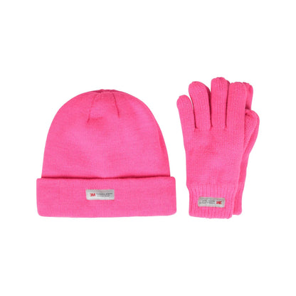 Bright Pink - Front - Mountain Warehouse Childrens-Kids Thinsulate Fleece Beanie & Gloves Set