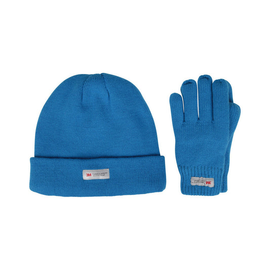 Bright Blue - Front - Mountain Warehouse Childrens-Kids Thinsulate Fleece Beanie & Gloves Set