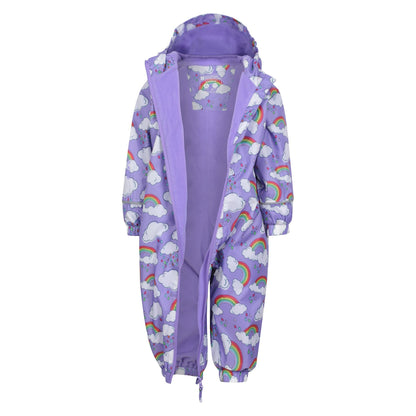 Lilac - Pack Shot - Mountain Warehouse Childrens-Kids Spright Rainbow Cloud Waterproof Rain Suit