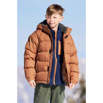 Tan - Front - Mountain Warehouse Childrens-Kids Snow Borg Lined Thermal Padded Jacket