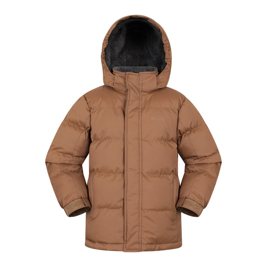 Tan - Front - Mountain Warehouse Childrens-Kids Snow Borg Lined Thermal Padded Jacket