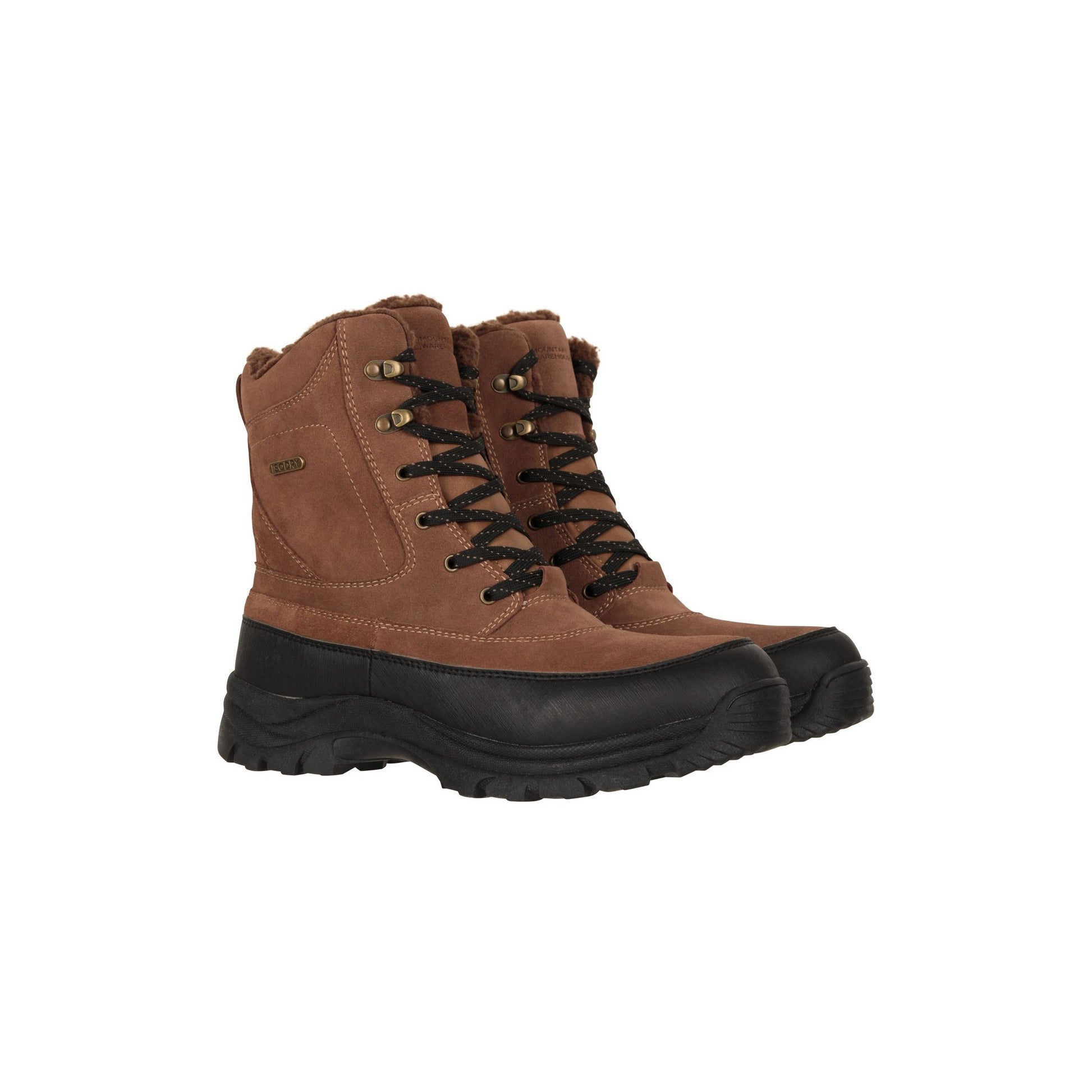 Brown - Front - Mountain Warehouse Mens Stowe Leather Waterproof Thermal Snow Boots