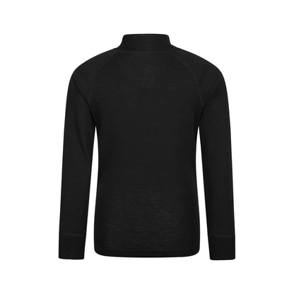 Black - Back - Mountain Warehouse Childrens-Kids Merino Blend Half Zip Base Layer Top
