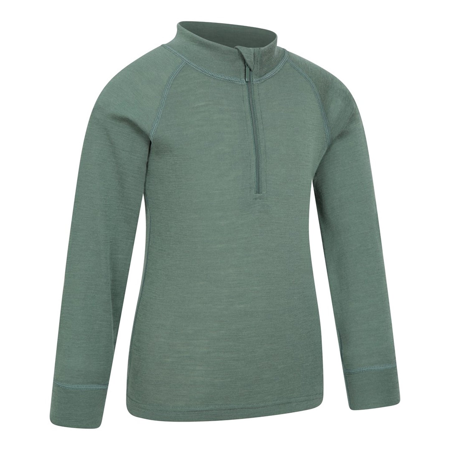 Khaki Green - Side - Mountain Warehouse Childrens-Kids Merino Blend Half Zip Base Layer Top