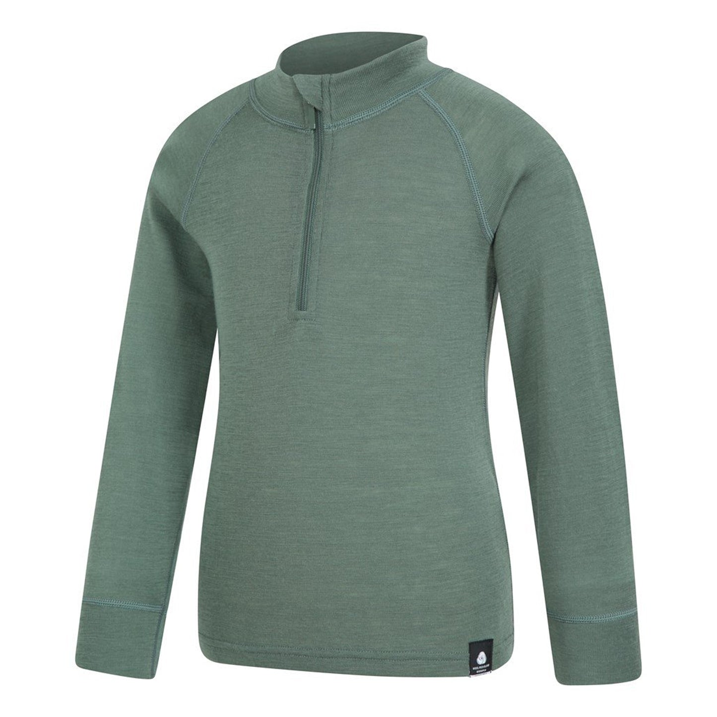 Khaki Green - Lifestyle - Mountain Warehouse Childrens-Kids Merino Blend Half Zip Base Layer Top