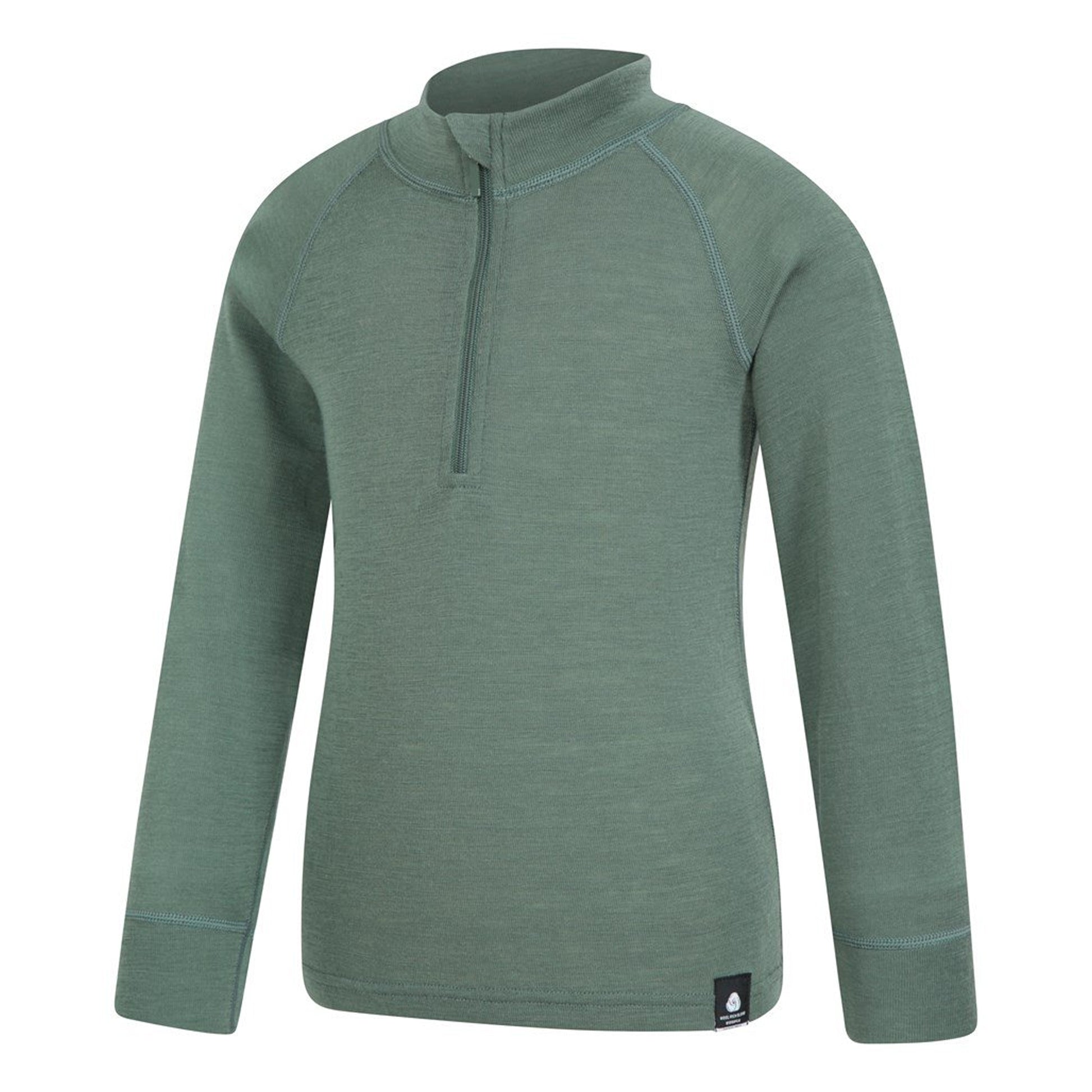 Khaki Green - Lifestyle - Mountain Warehouse Childrens-Kids Merino Blend Half Zip Base Layer Top