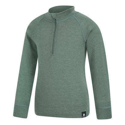 Khaki Green - Lifestyle - Mountain Warehouse Childrens-Kids Merino Blend Half Zip Base Layer Top