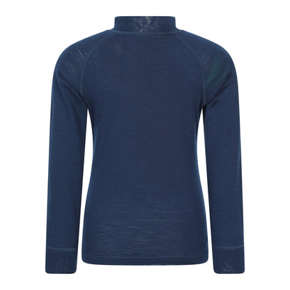 Navy - Back - Mountain Warehouse Childrens-Kids Merino Blend Half Zip Base Layer Top