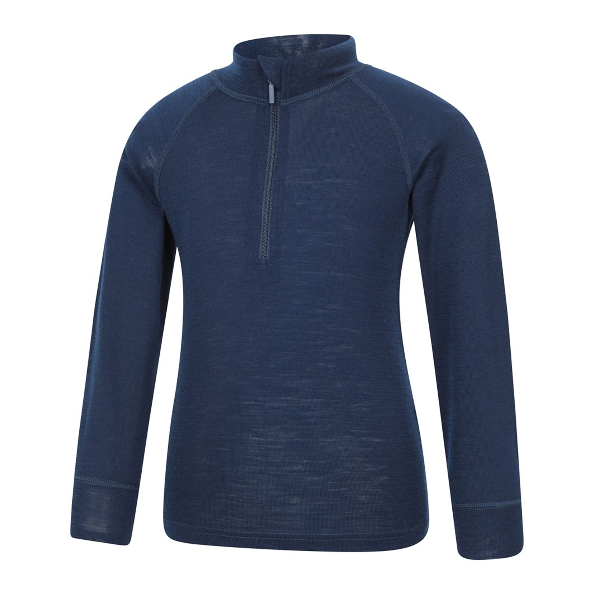 Navy - Side - Mountain Warehouse Childrens-Kids Merino Blend Half Zip Base Layer Top