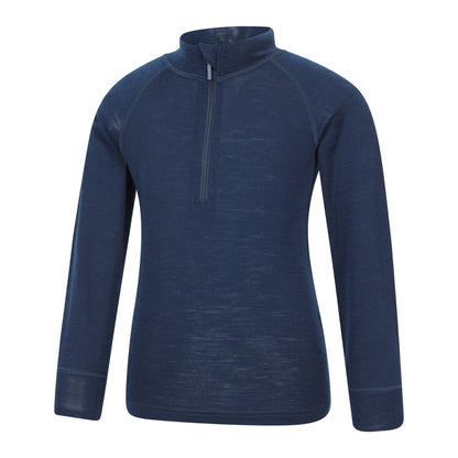 Navy - Side - Mountain Warehouse Childrens-Kids Merino Blend Half Zip Base Layer Top