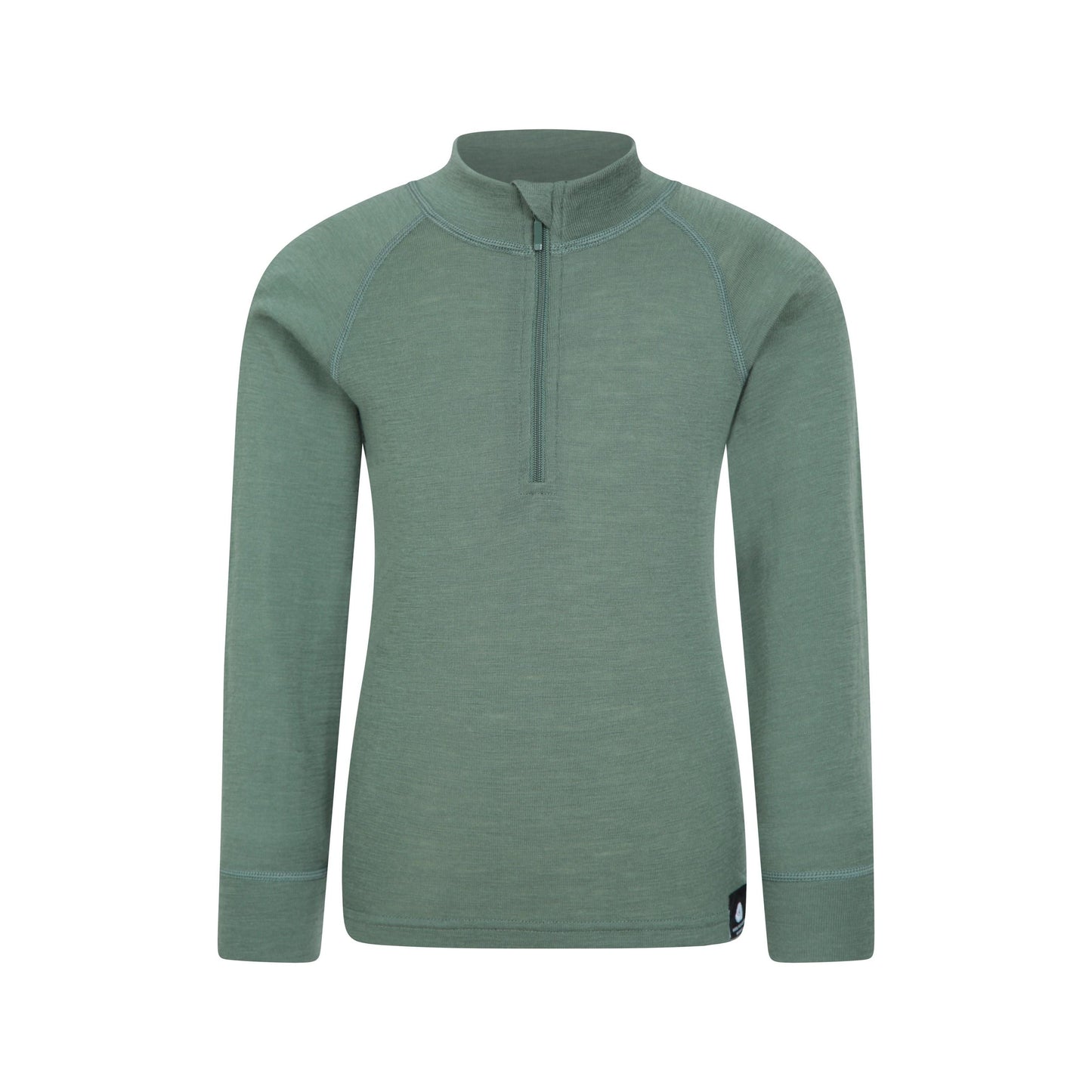 Khaki Green - Front - Mountain Warehouse Childrens-Kids Merino Blend Half Zip Base Layer Top
