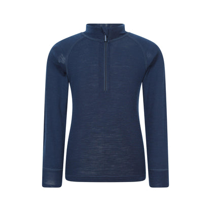 Navy - Front - Mountain Warehouse Childrens-Kids Merino Blend Half Zip Base Layer Top