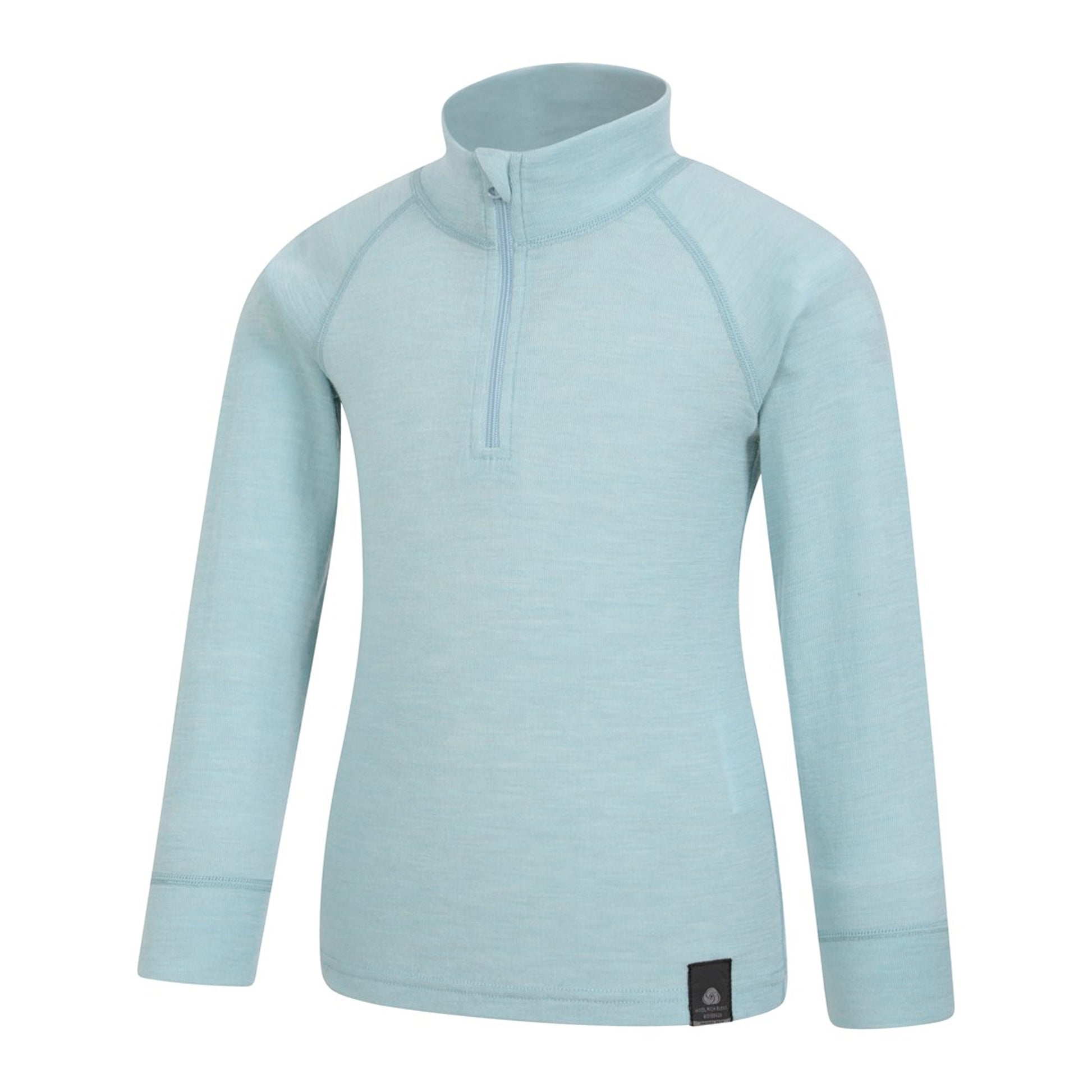 Pale Blue - Side - Mountain Warehouse Childrens-Kids Merino Blend Half Zip Base Layer Top