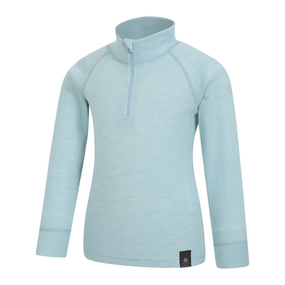 Pale Blue - Side - Mountain Warehouse Childrens-Kids Merino Blend Half Zip Base Layer Top