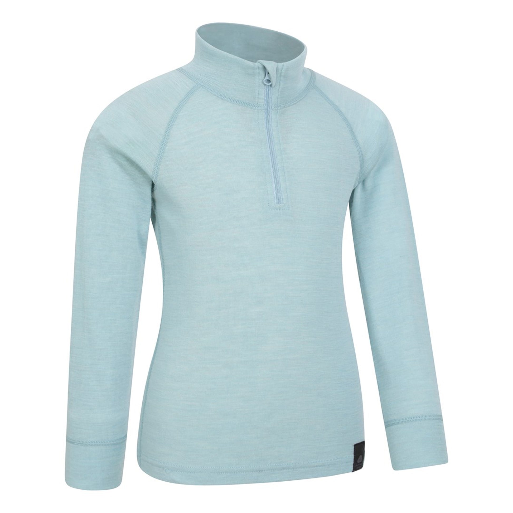 Pale Blue - Lifestyle - Mountain Warehouse Childrens-Kids Merino Blend Half Zip Base Layer Top