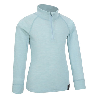 Pale Blue - Lifestyle - Mountain Warehouse Childrens-Kids Merino Blend Half Zip Base Layer Top