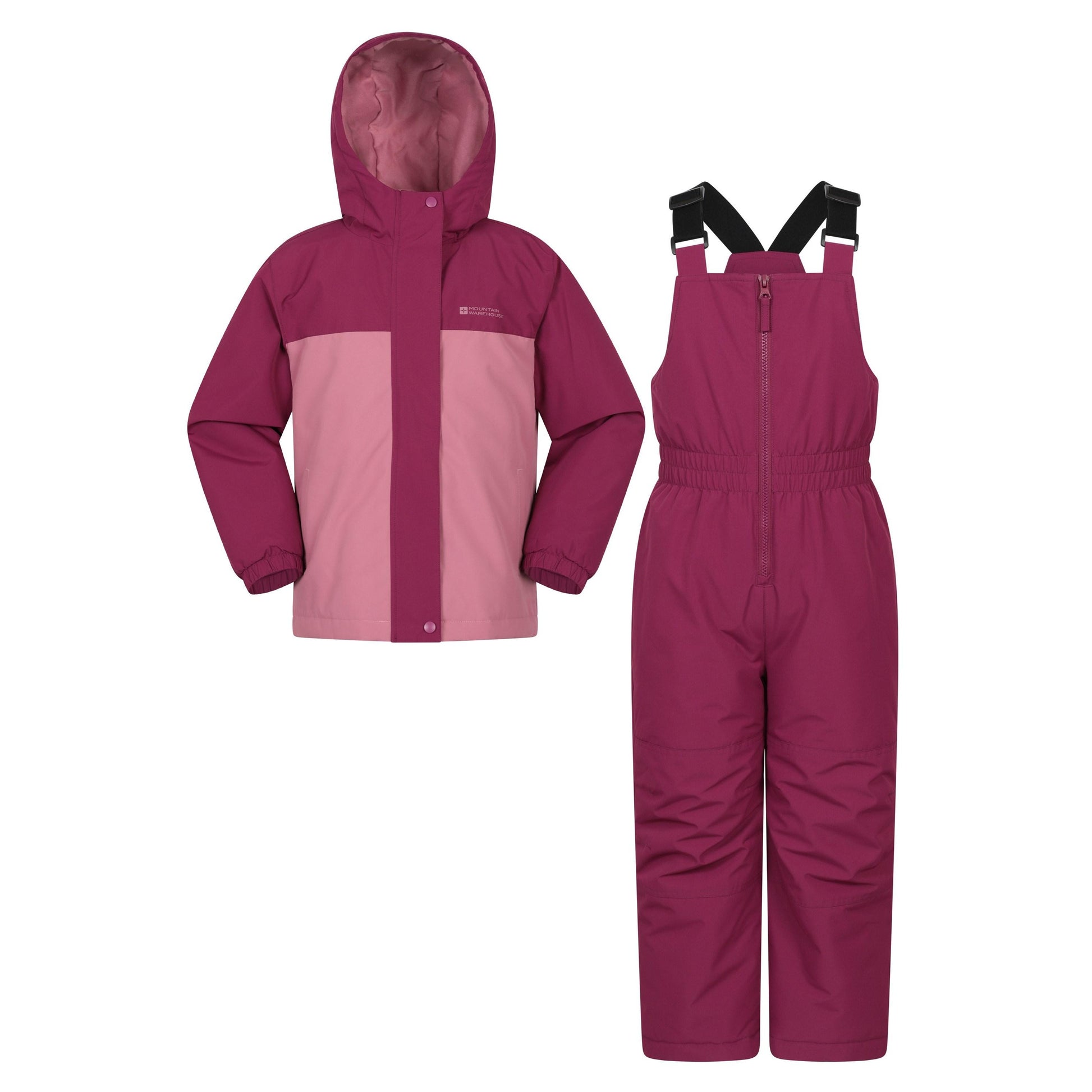 Pink - Side - Mountain Warehouse Childrens-Kids Polar Zone Printed Jacket & Salopettes Set