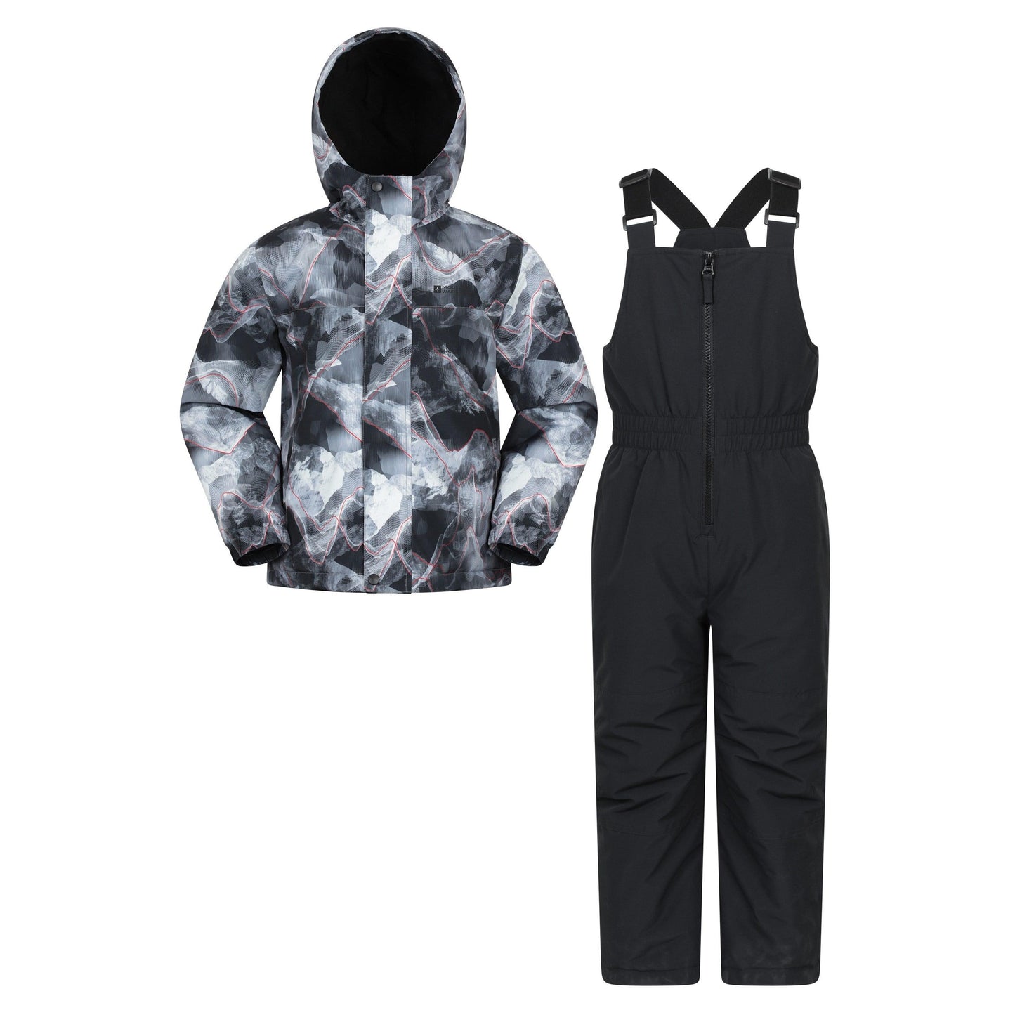 Dark Grey - Side - Mountain Warehouse Childrens-Kids Polar Zone Printed Jacket & Salopettes Set