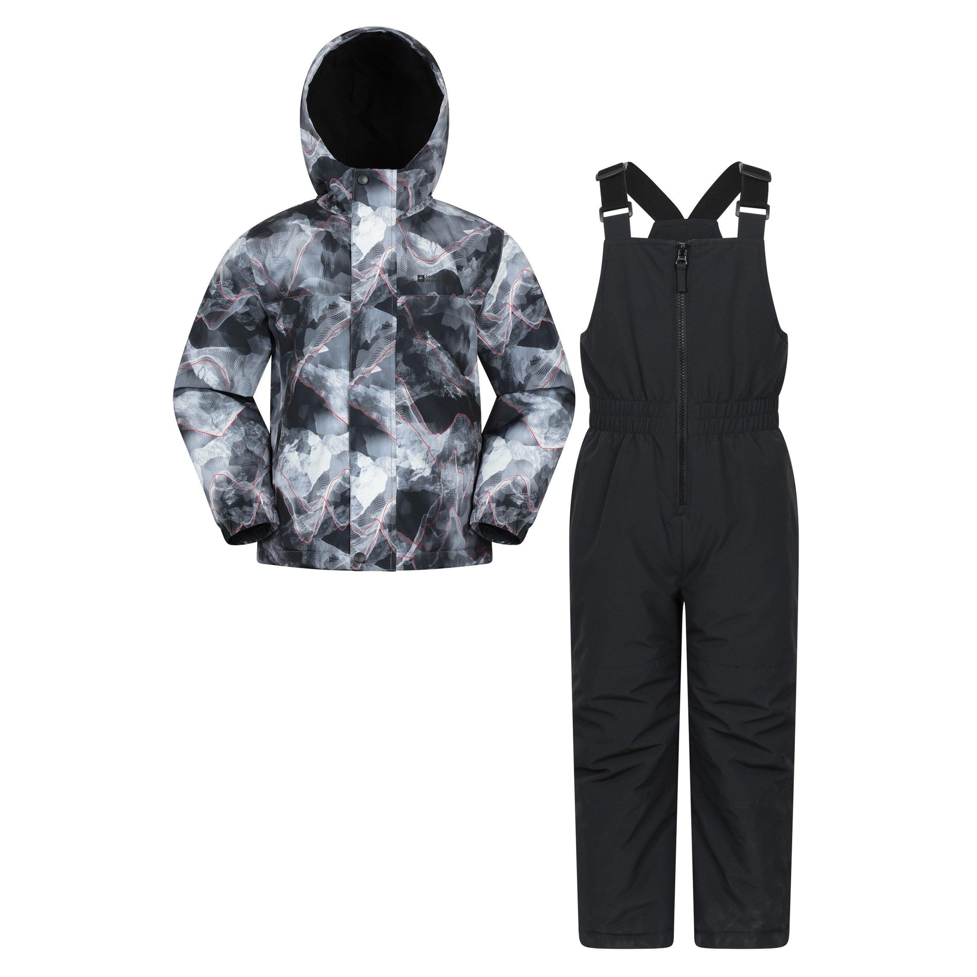 Dark Grey - Side - Mountain Warehouse Childrens-Kids Polar Zone Printed Jacket & Salopettes Set