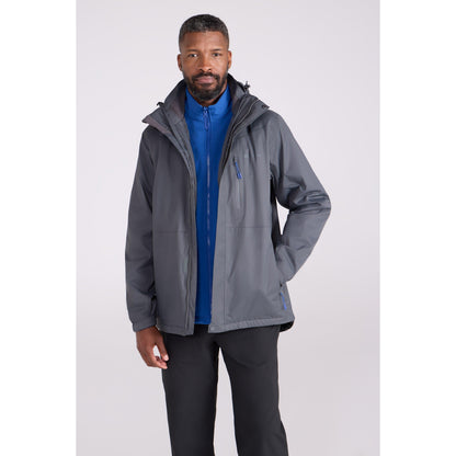 Alloy Grey - Front - Mountain Warehouse Mens Bracken Extreme 3 in 1 Waterproof Jacket
