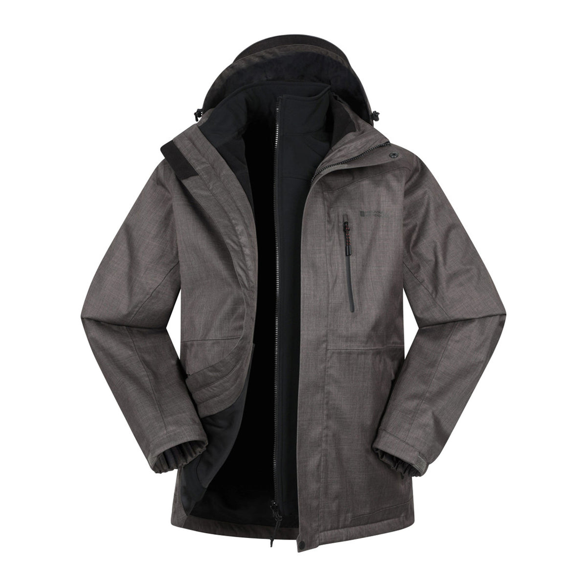 Medium Grey - Front - Mountain Warehouse Mens Bracken Extreme 3 in 1 Waterproof Jacket