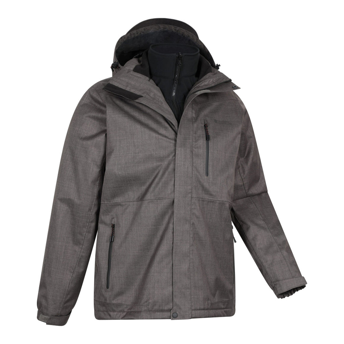 Medium Grey - Side - Mountain Warehouse Mens Bracken Extreme 3 in 1 Waterproof Jacket