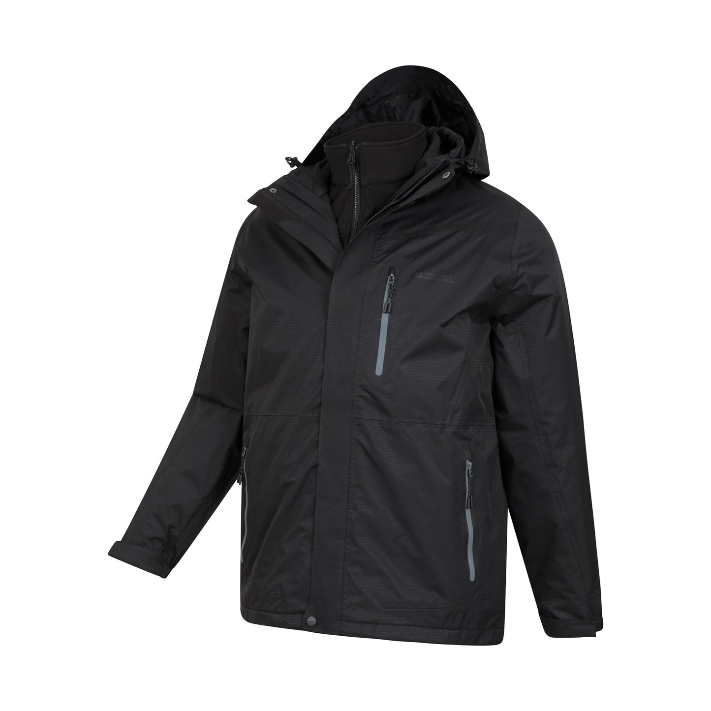 Black - Side - Mountain Warehouse Mens Bracken Extreme 3 in 1 Waterproof Jacket