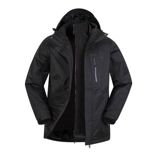 Black - Front - Mountain Warehouse Mens Bracken Extreme 3 in 1 Waterproof Jacket
