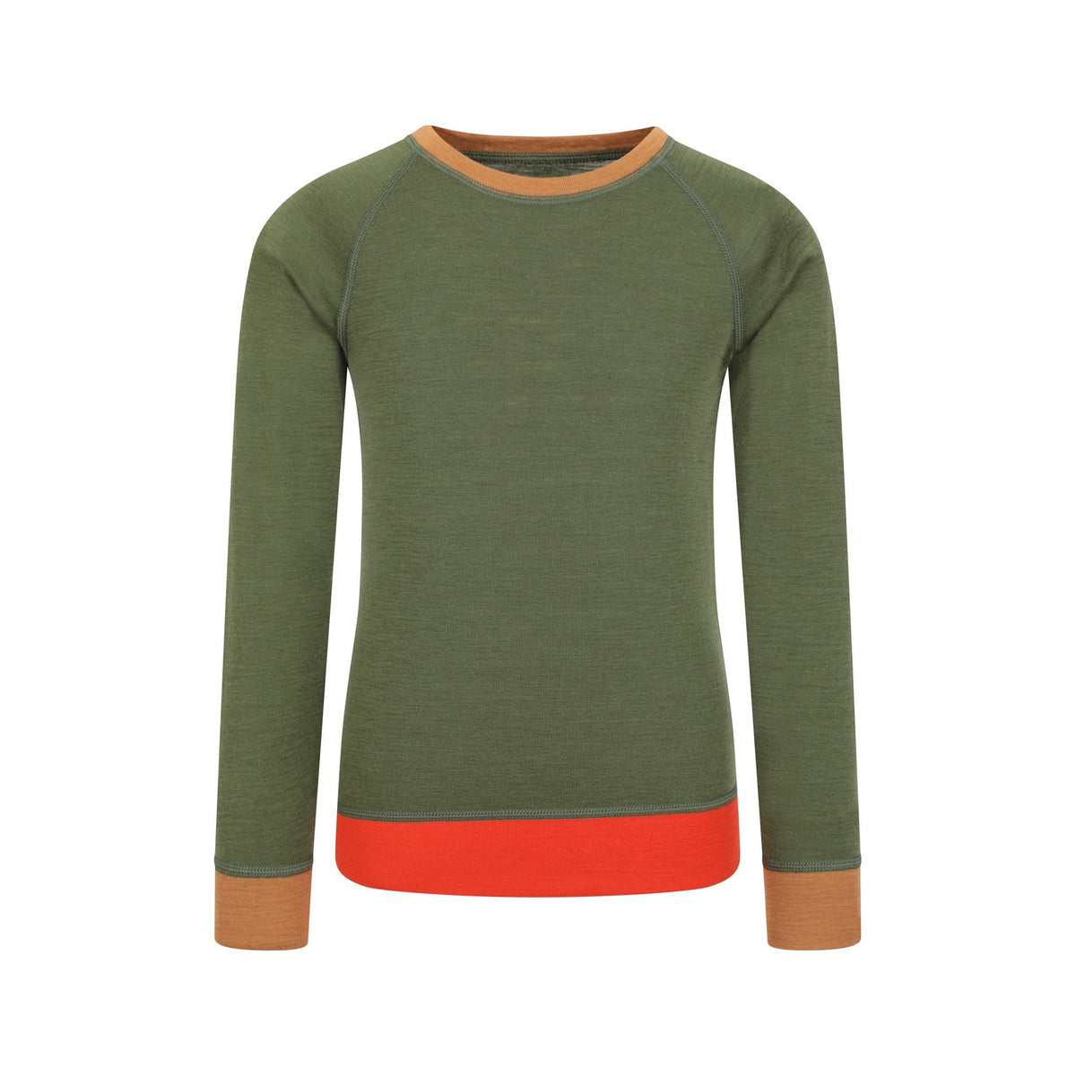 Khaki Green - Side - Mountain Warehouse Childrens-Kids Colour Block Merino Wool Base Layer Set