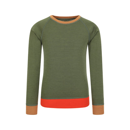 Khaki Green - Side - Mountain Warehouse Childrens-Kids Colour Block Merino Wool Base Layer Set