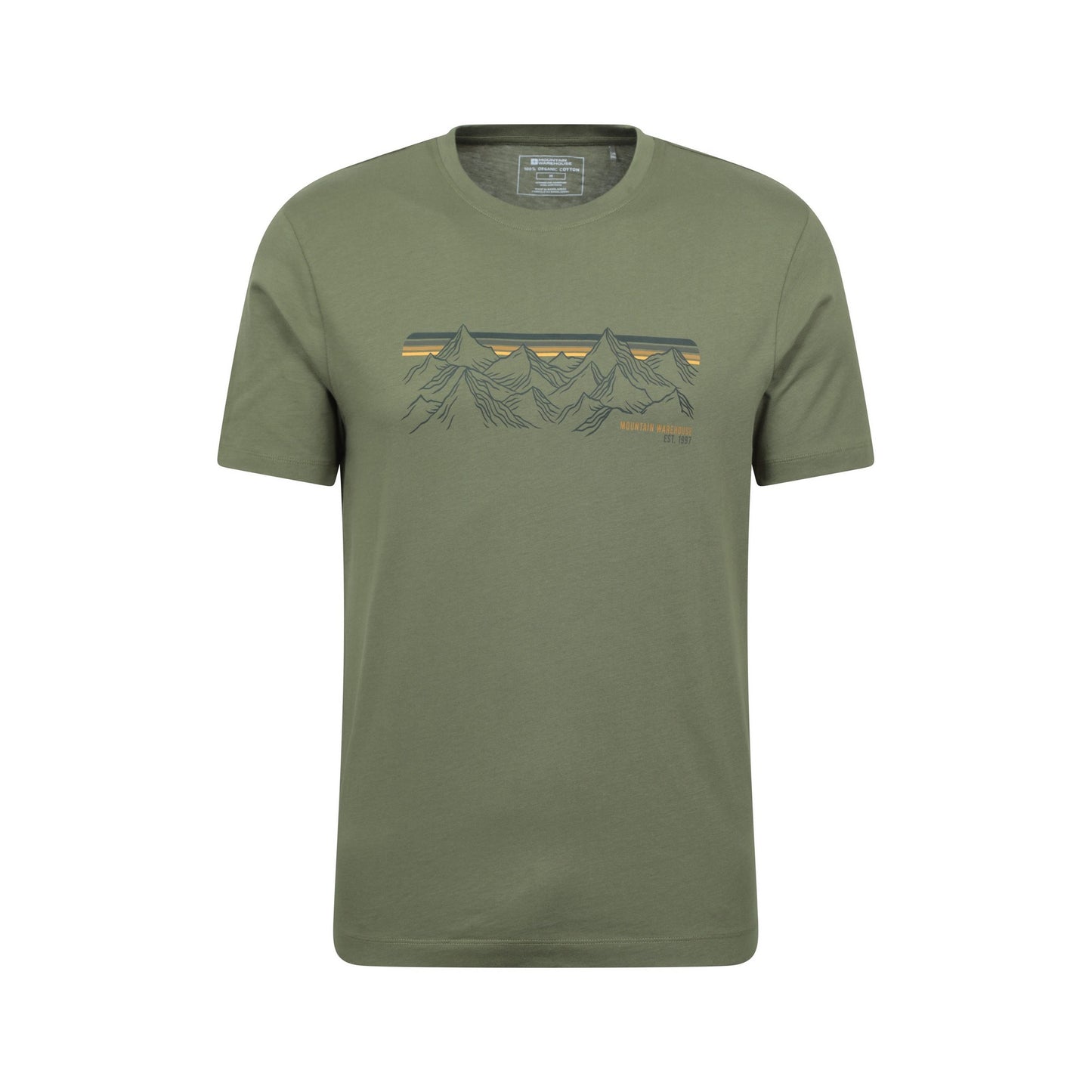 Khaki Green - Front - Mountain Warehouse Mens Mountain Stripes T-Shirt