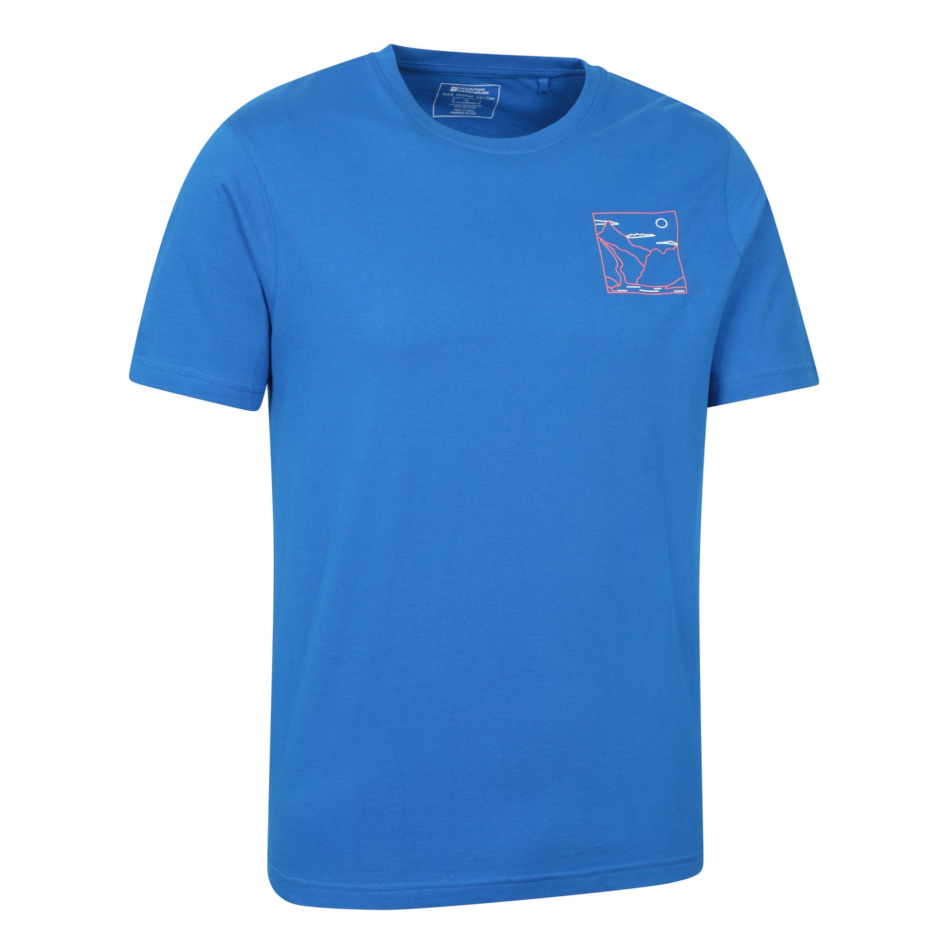 Cobalt - Side - Mountain Warehouse Mens Adventure Begins Line Art Cotton T-Shirt