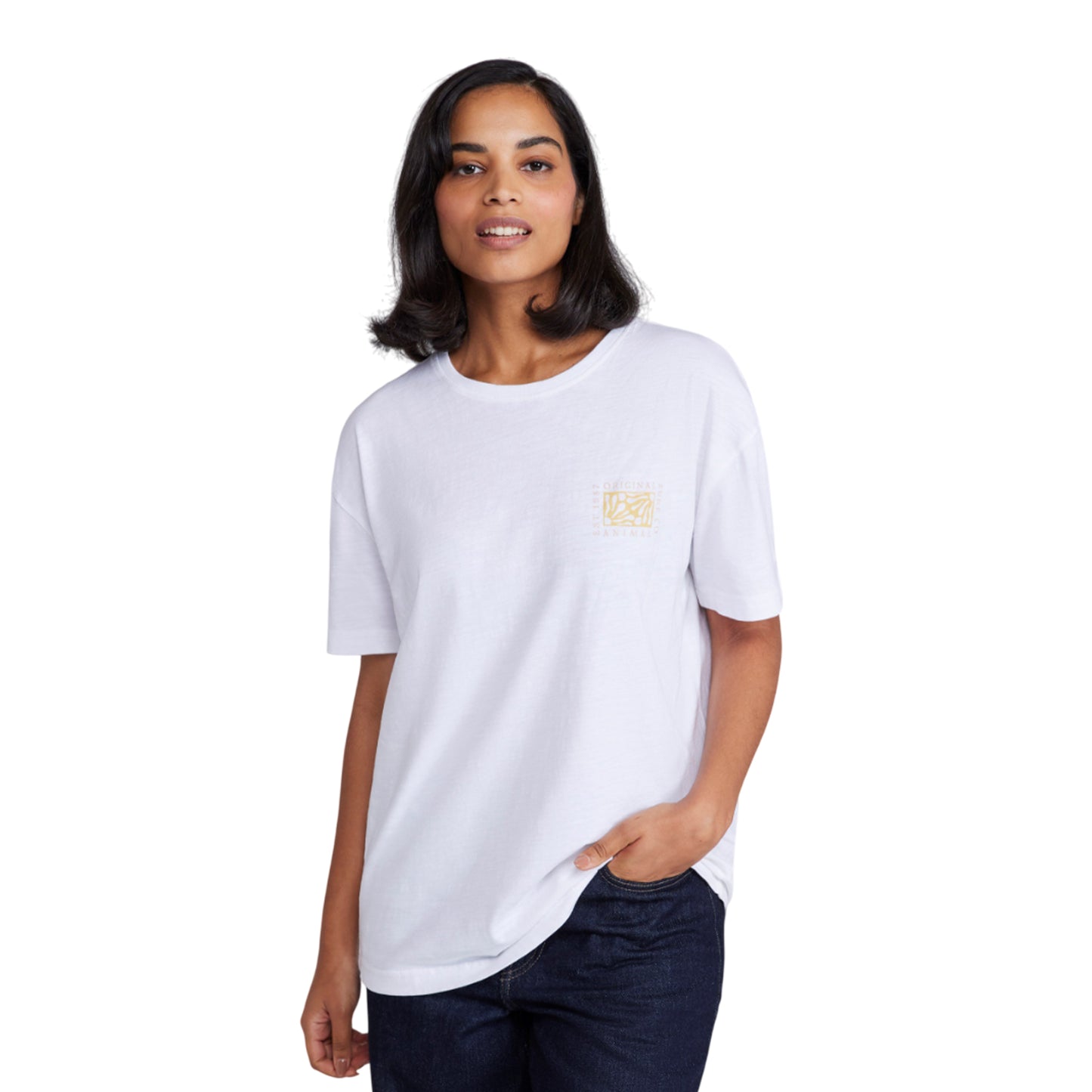 White - Front - Animal Womens-Ladies Leena Text Boxy T-Shirt