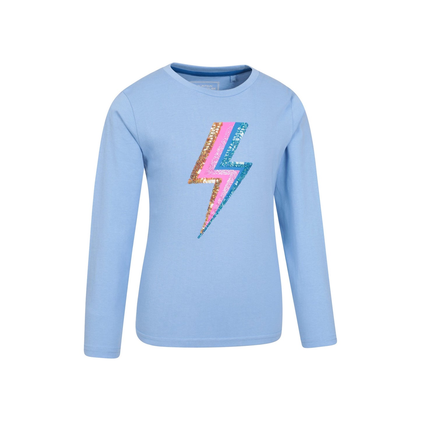 Blue - Back - Mountain Warehouse Childrens-Kids Lightning Bolt Organic Sequins Long-Sleeved T-Shirt