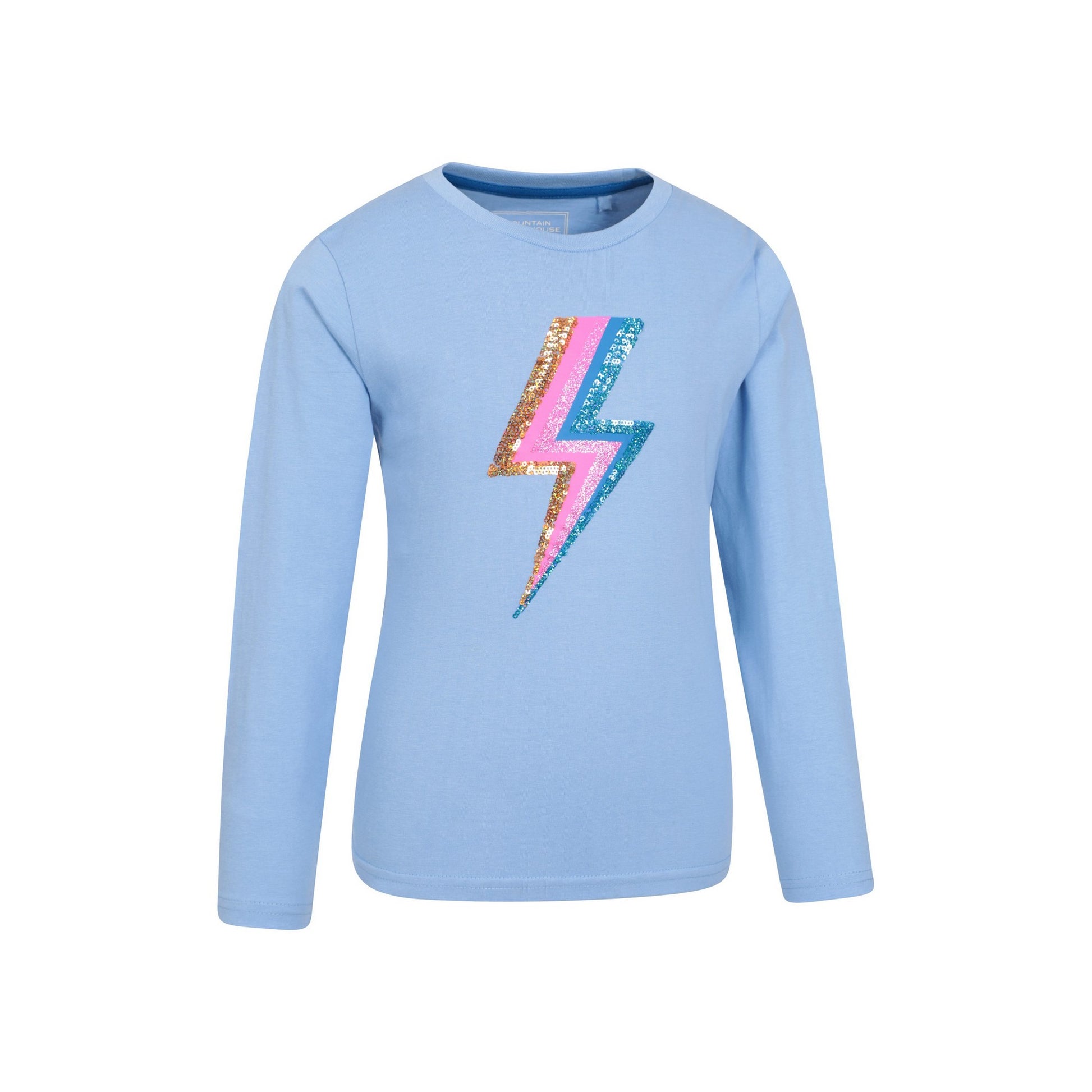 Blue - Back - Mountain Warehouse Childrens-Kids Lightning Bolt Organic Sequins Long-Sleeved T-Shirt