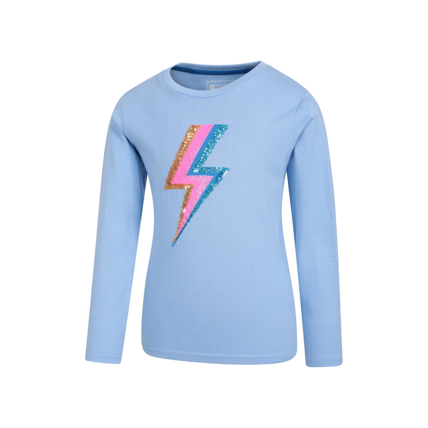 Blue - Side - Mountain Warehouse Childrens-Kids Lightning Bolt Organic Sequins Long-Sleeved T-Shirt