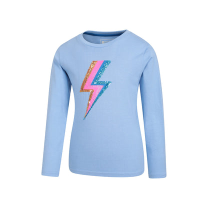 Blue - Side - Mountain Warehouse Childrens-Kids Lightning Bolt Organic Sequins Long-Sleeved T-Shirt