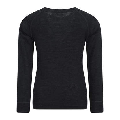 Black - Back - Mountain Warehouse Childrens-Kids Merino II Round Neck Base Layer Top